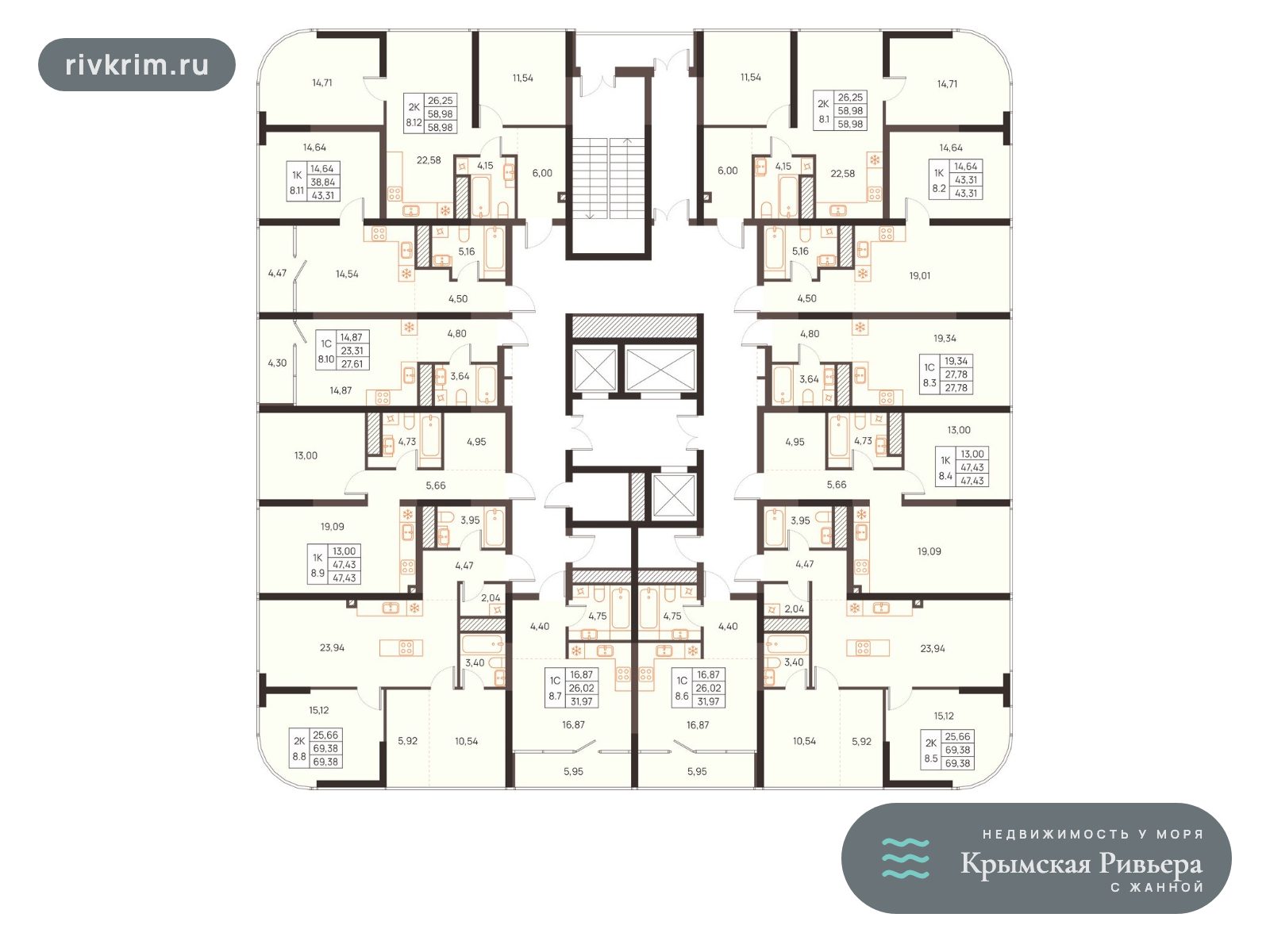 Евпатория ЖК «Западный Проспект 82» 2-комнатная квартира 59 м², 8 этаж