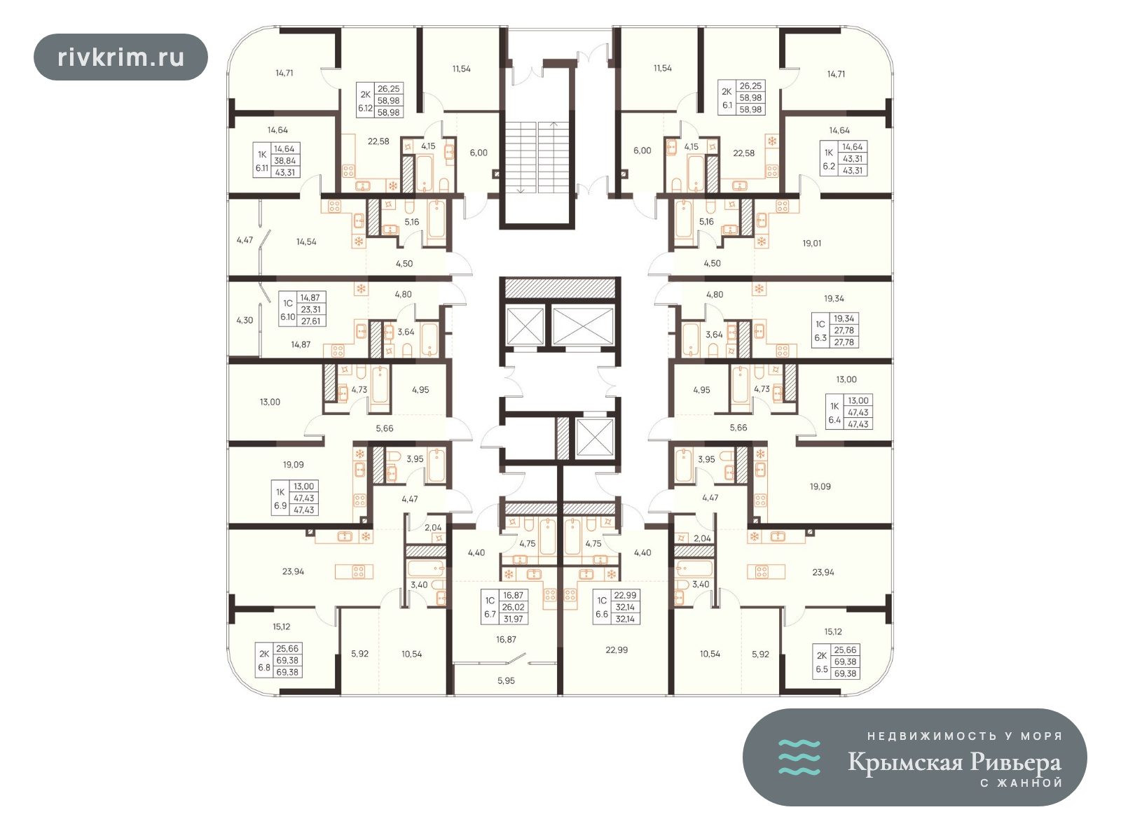 Евпатория ЖК «Западный Проспект 82» 2-комнатная квартира 69 м², 6 этаж