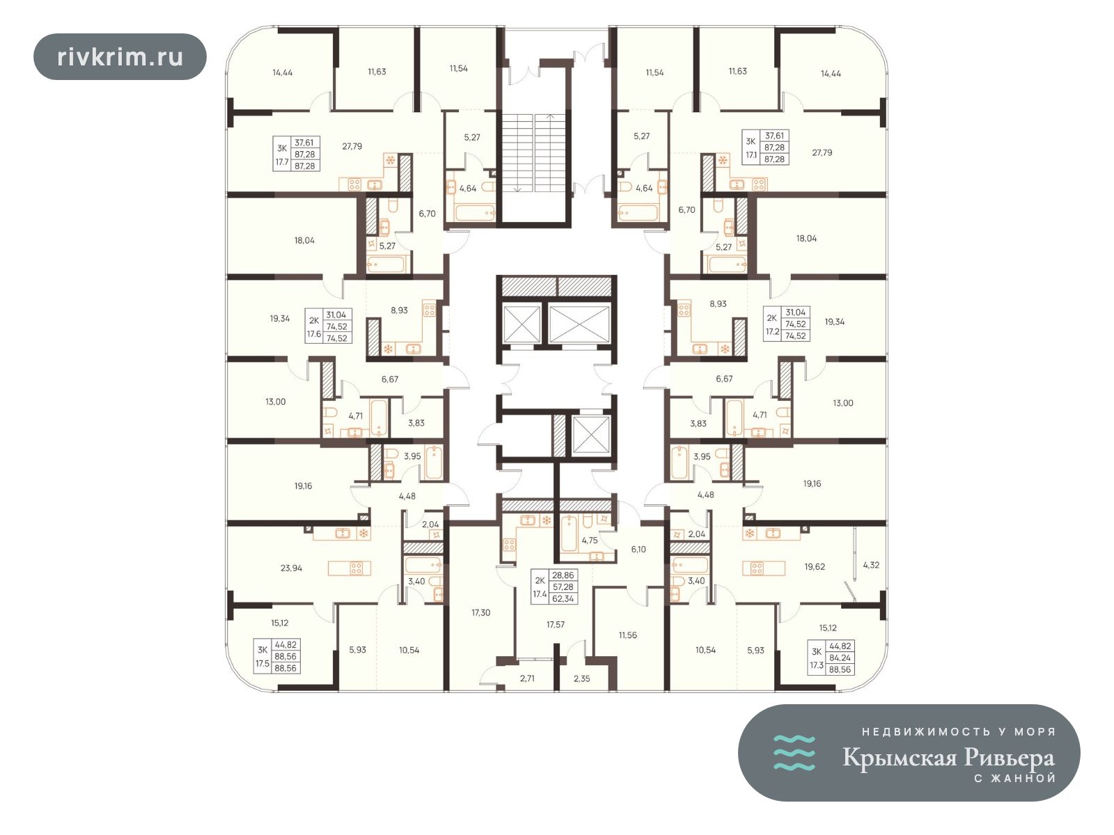 Евпатория ЖК «Западный Проспект 82» 3-комнатная квартира 87 м², 17 этаж
