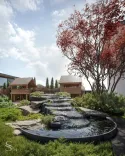 Premium landscape design of a country house with a series of fountains by Studia 54