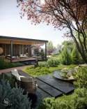 Premium landscape design of a country house with a series of fountains by Studia 54