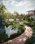 Premium landscape design of a country house with a series of fountains by Studia 54