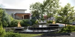 Premium landscape design of a country house with a series of fountains by Studia 54