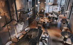 Restaurant interior in Mocha Mousse shades