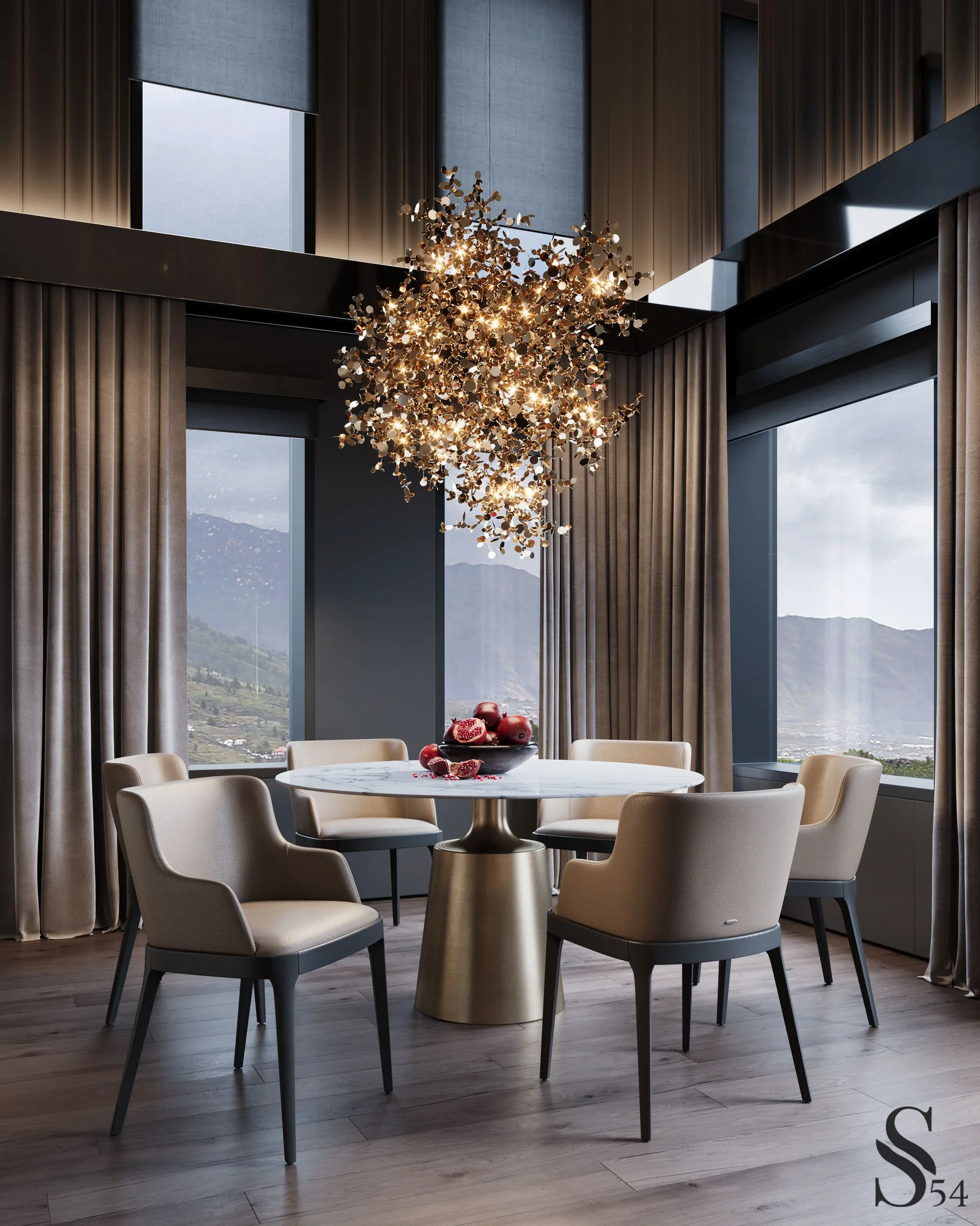The panoramic windows make the interior open and airy
