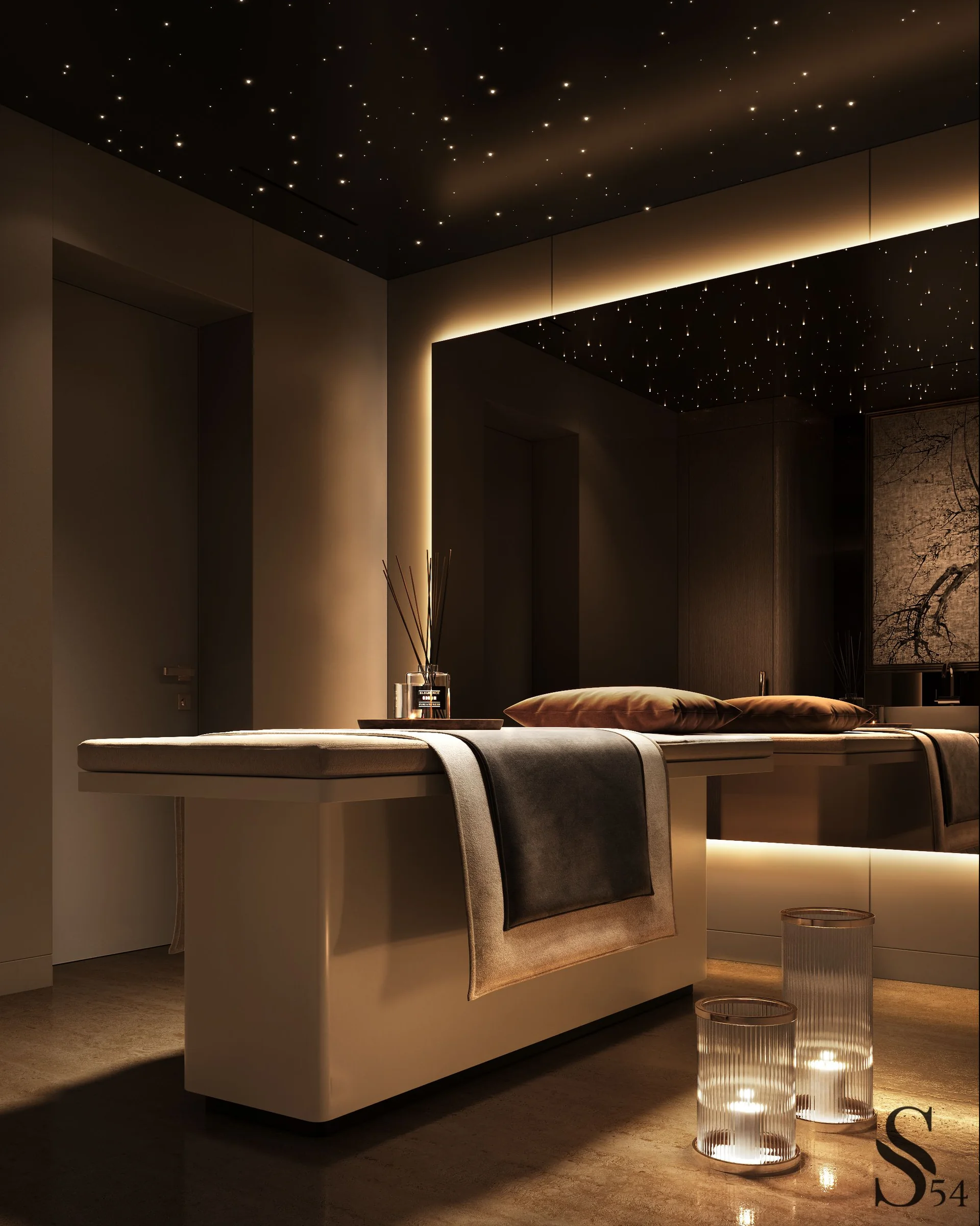 The spa area is designed to be maximally enclosed and intimate
