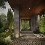 The entrance group is decorated with the plant installation and the art object The entrance group is decorated with the plant installation and the art object