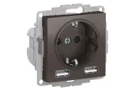 Розетка AtlasDesign SE 1гн., + USB  A+A, 5В/2,4А, 2х5В/1,2А, механизм  мокко