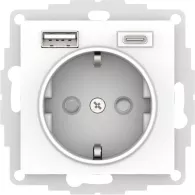 Розетка 1гн. з/к + USB A+C Systeme Electric AtlasDesign скр.уст. Белый, с шторками (5В/2,4А/3 А, 2х5В/1,5А)