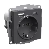 Розетка 1гн. з/к + USB A+C Systeme Electric AtlasDesign скр.уст. Базальт, с шторками (5В/2,4А/3 А, 2х5В/1,5А)