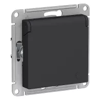 Розетка 1гн. з/к Systeme Electric AtlasDesign скр. уст. Карбон, шторками, с крышкой, 16А 
