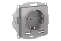 Розетка AtlasDesign SE 1гн., + 2USB Розетка A+A, 5В/2,4А, 2х5В/1,2А, алюминий