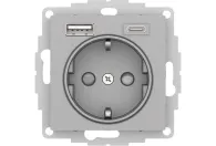 Розетка AtlasDesign SE 1гн., + 2USB Розетка A+С, 5В/2,4А/3А, 2х5В/1,5А, алюминий