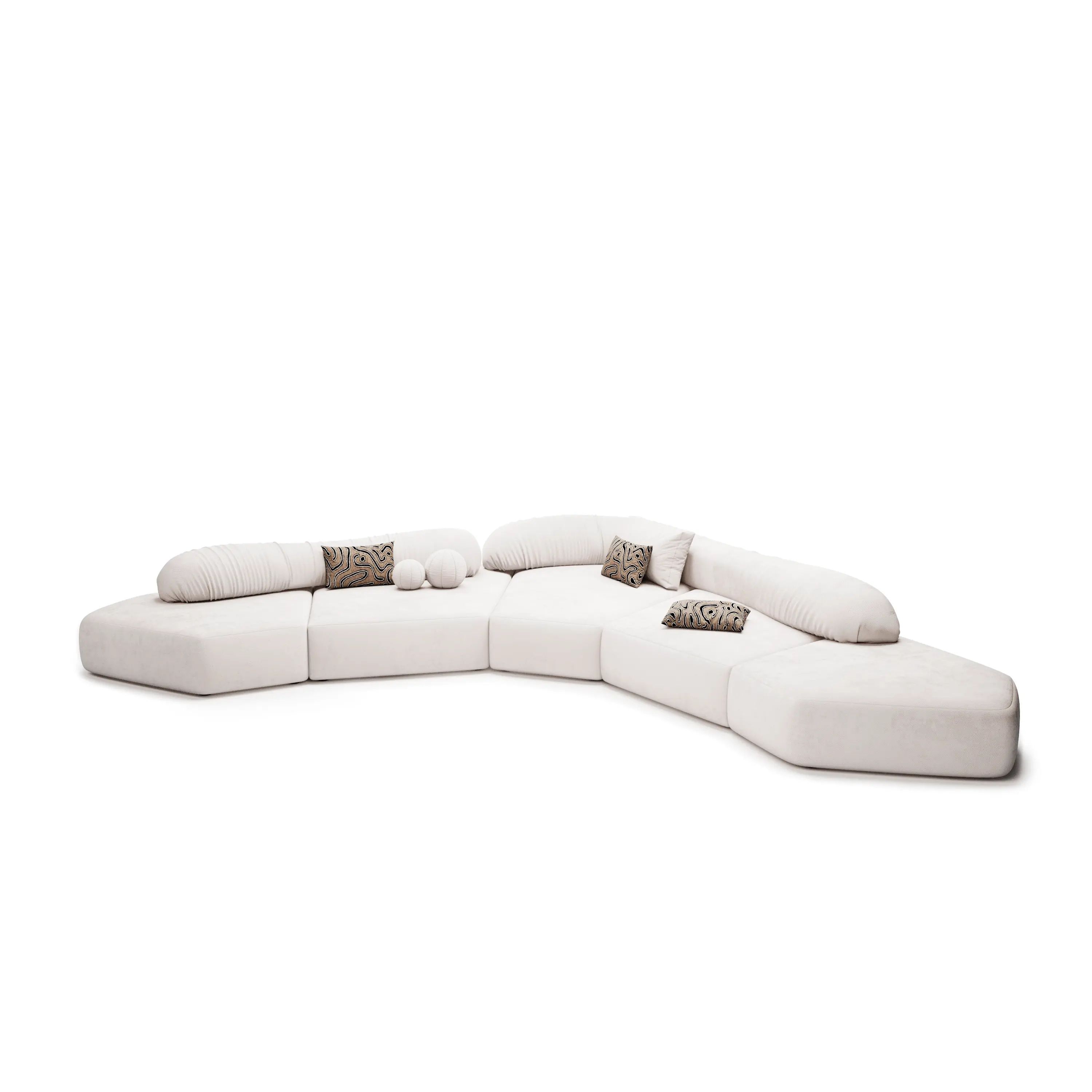 Угловой диван Andre 5 модулей с подушками белый 431x431 см.