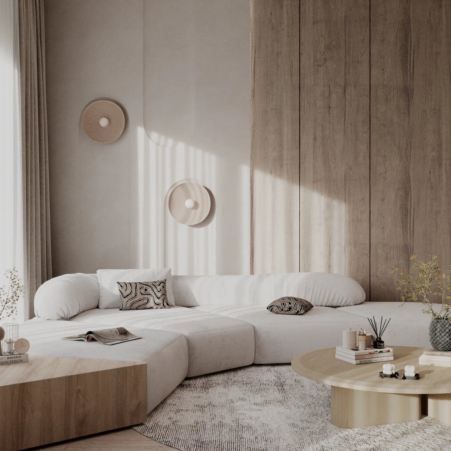 Угловой диван Andre 5 модулей с подушками белый 431x431 см. - в интерьере