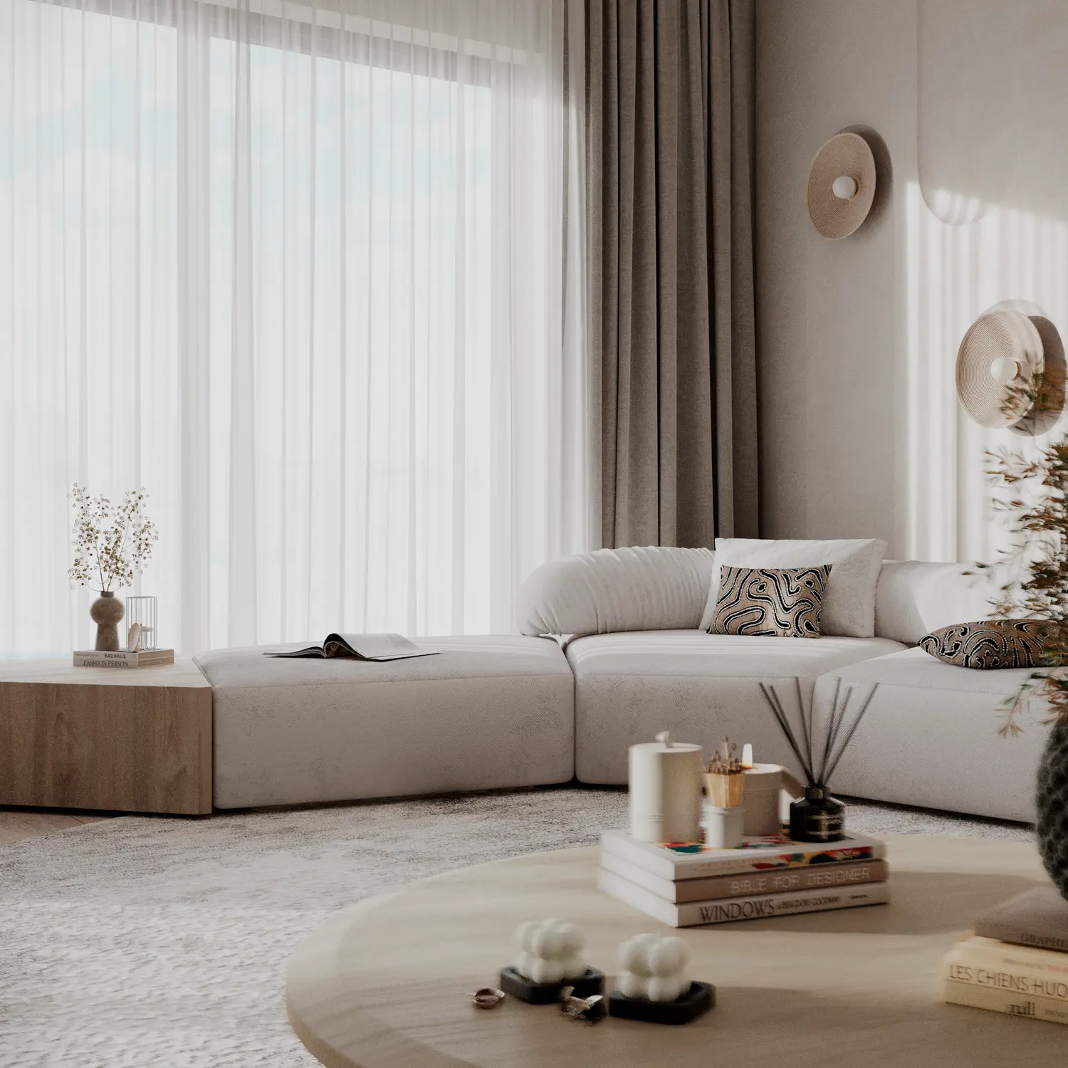 Угловой диван Andre 5 модулей с подушками белый 431x431 см. - в интерьере 1