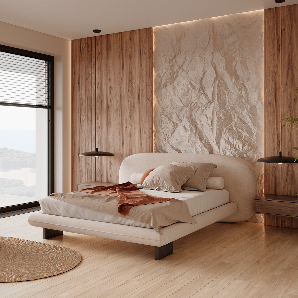 Кровать двуспальная CHLOE с мягким изголовьем. - в интерьере