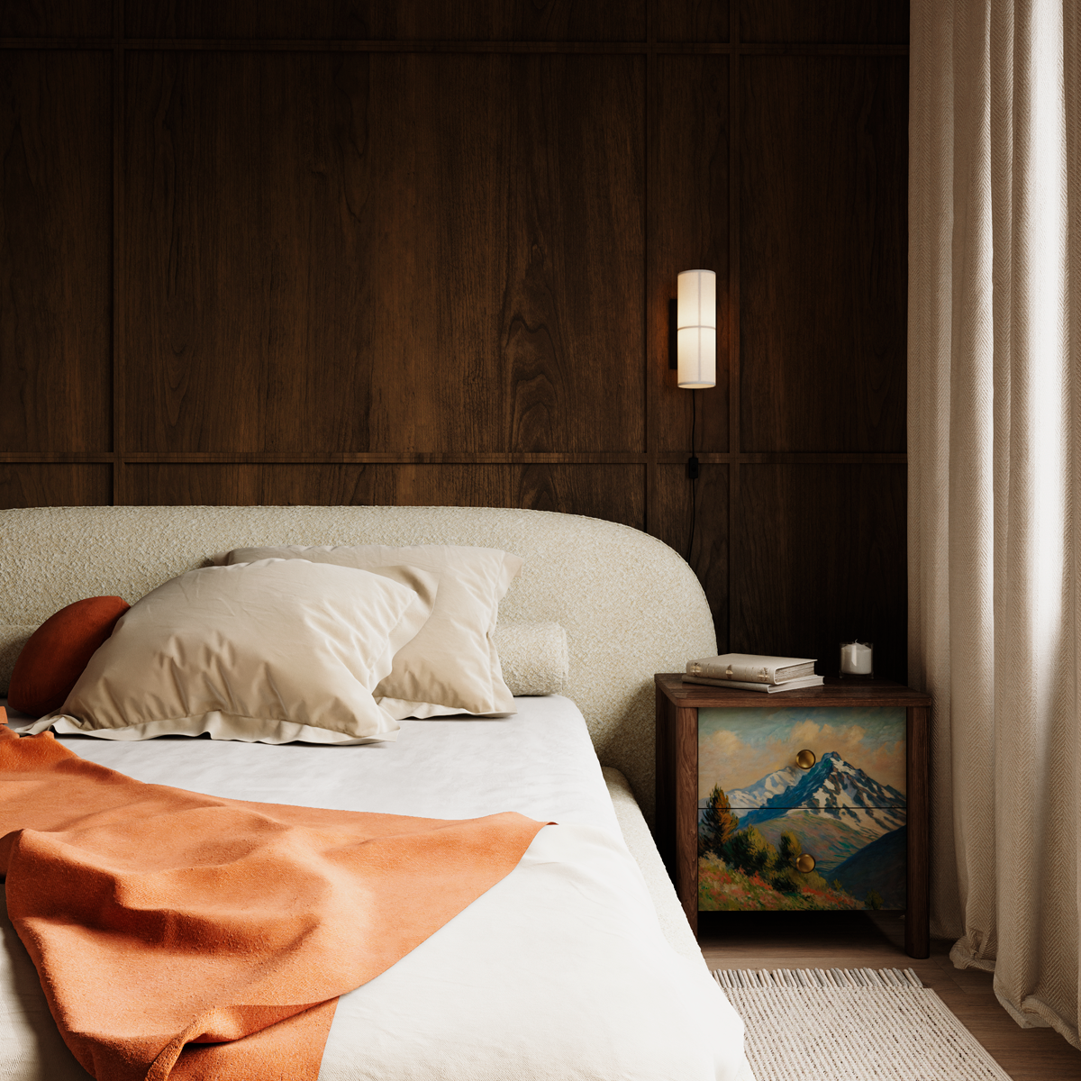 Кровать двуспальная CHLOE с мягким изголовьем. - в интерьере 1