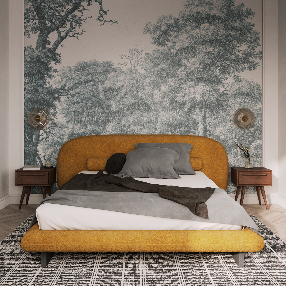 Кровать двуспальная CHLOE с мягким изголовьем. - в интерьере 2