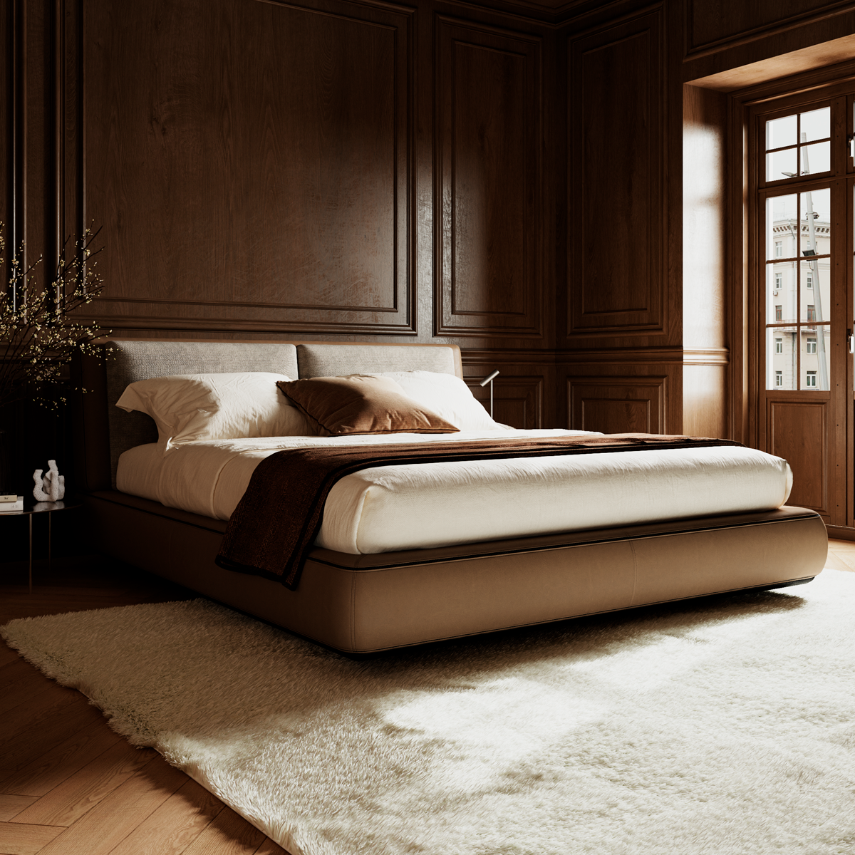 Кровать двуспальная Vienna Noir с мягким изголовьем и подъемным механизмом - в интерьере 1