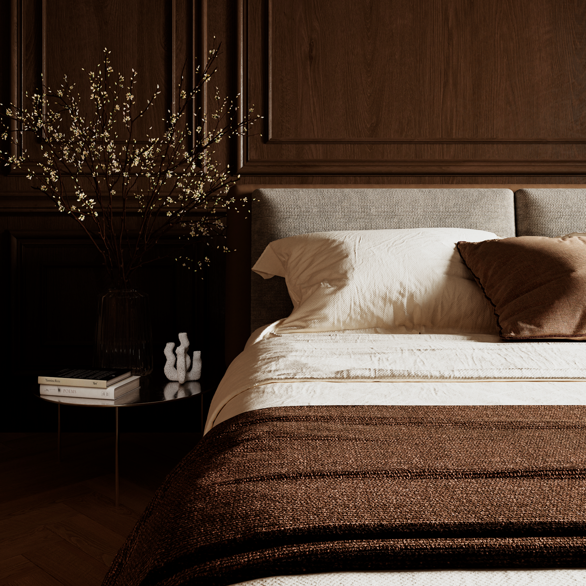 Кровать двуспальная Vienna Noir с мягким изголовьем и подъемным механизмом - в интерьере 2