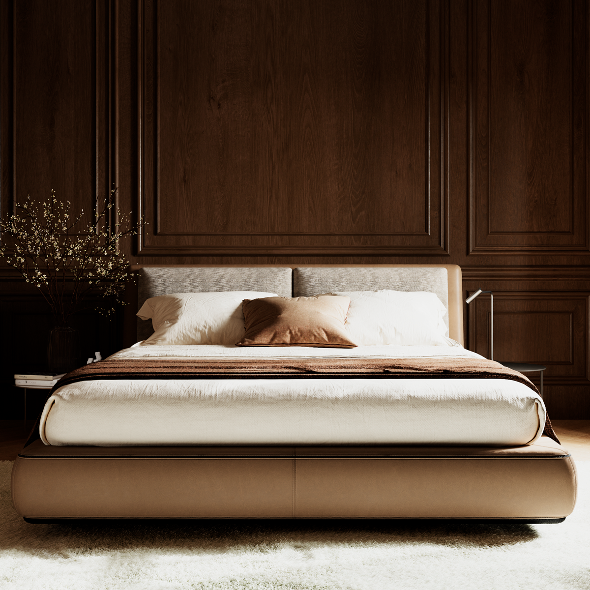 Кровать двуспальная Vienna Noir с мягким изголовьем и подъемным механизмом - в интерьере