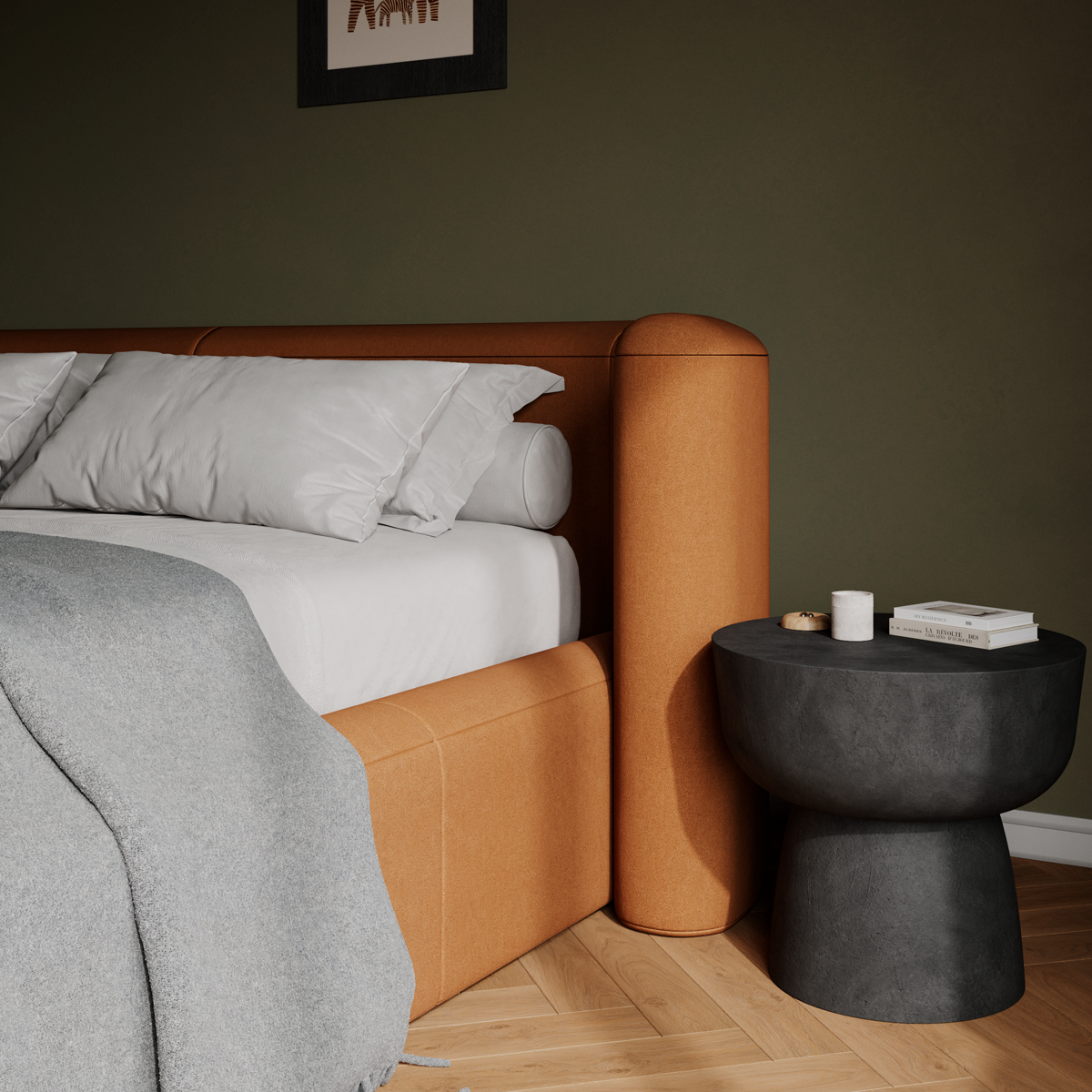 Кровать двуспальная Curve с мягким изголовьем и подъемным механизмом - в интерьере 1