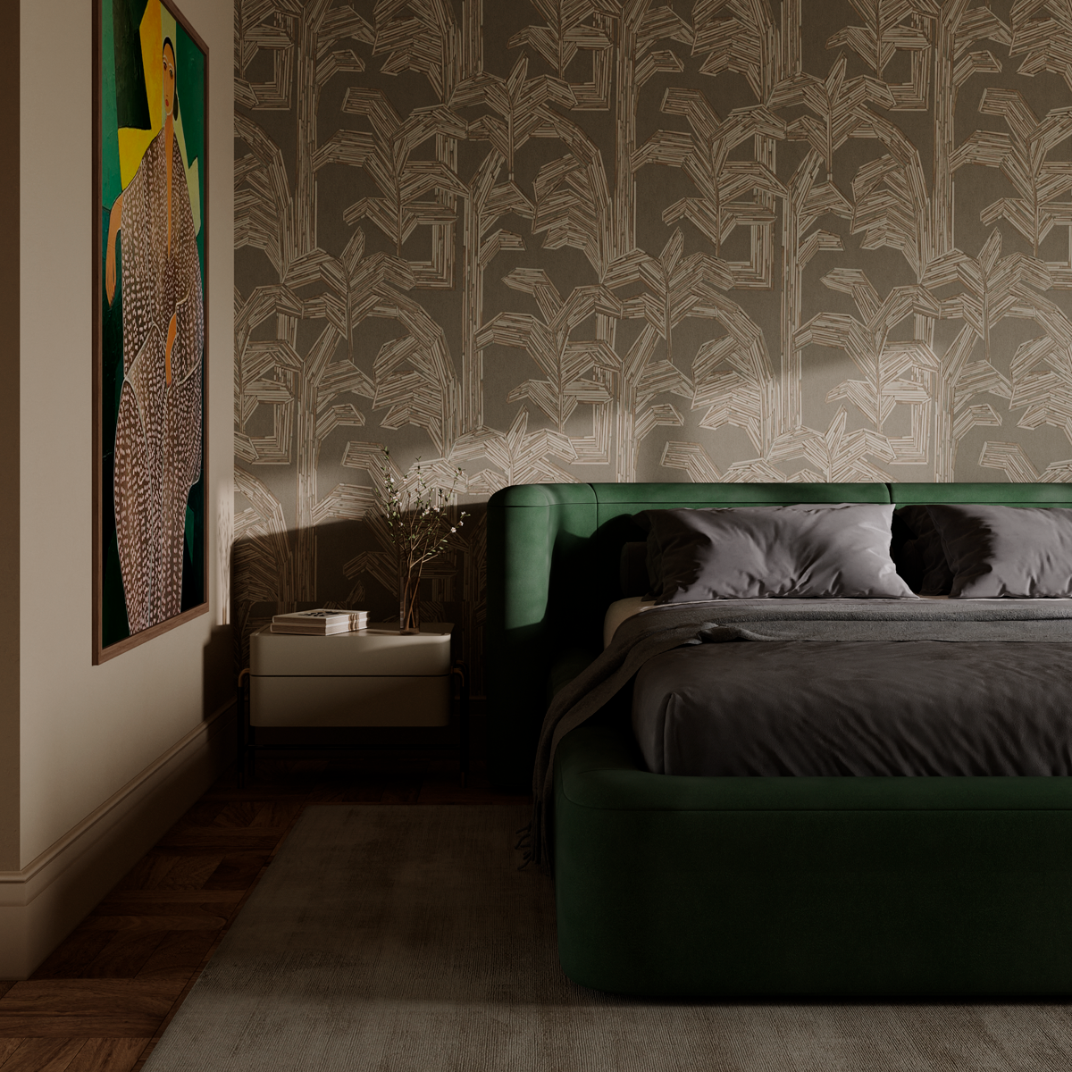 Кровать двуспальная Curve с мягким изголовьем и подъемным механизмом - в интерьере 3