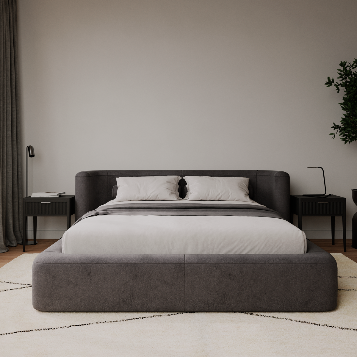 Кровать двуспальная Curve с мягким изголовьем и подъемным механизмом - в интерьере 4