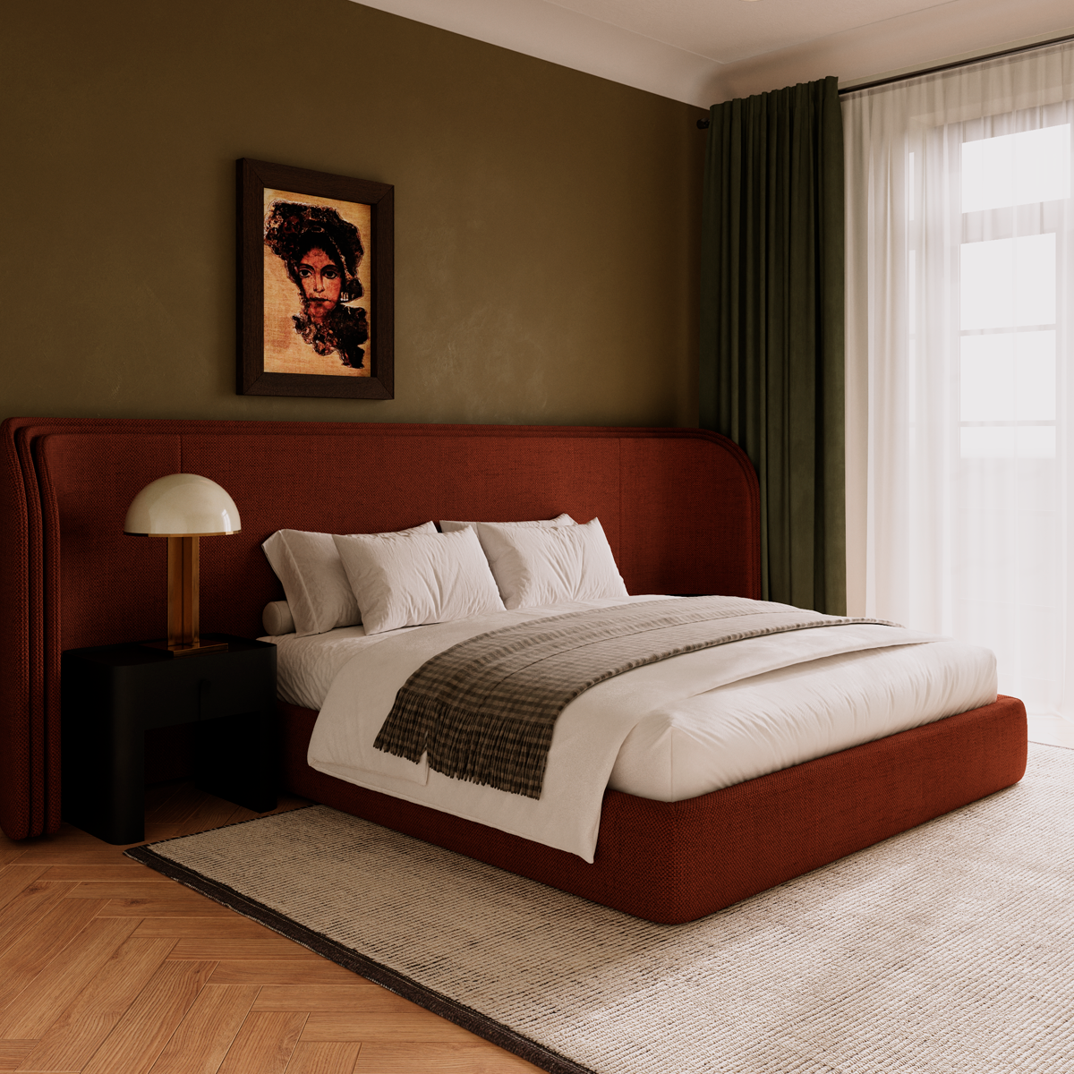 Кровать двуспальная Elysium Grand с высоким широким изголовьем и подъемным механизмом. - в интерьере