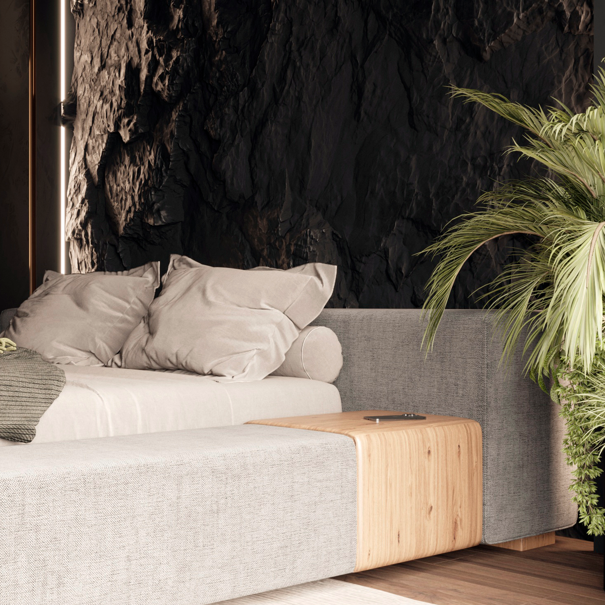 Кровать двуспальная Loft с мягким изголовьем и подъемным механизмом - в интерьере 1