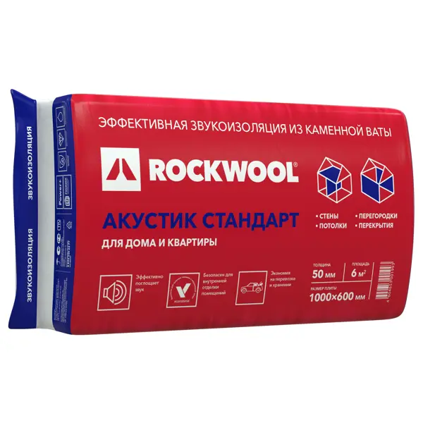 Звукоизоляция Rockwool Акустик 50 мм 10 шт 600x1000 мм 6 м²