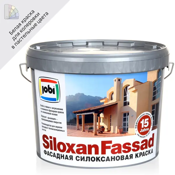 Краска фасадная Jobi Siloxanfassad матовая цвет белый база A 10 л