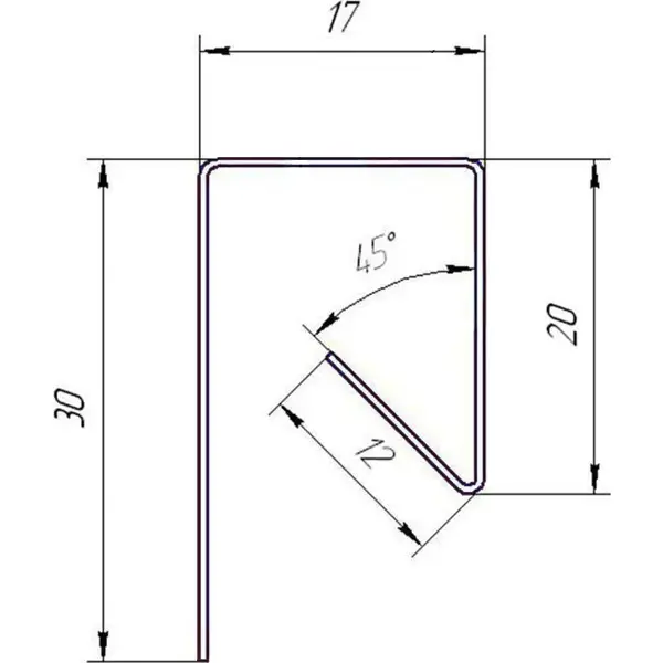 П-планка для профнастила С8 20x30 мм 2 м 0.4 мм RAL 3005 Красный