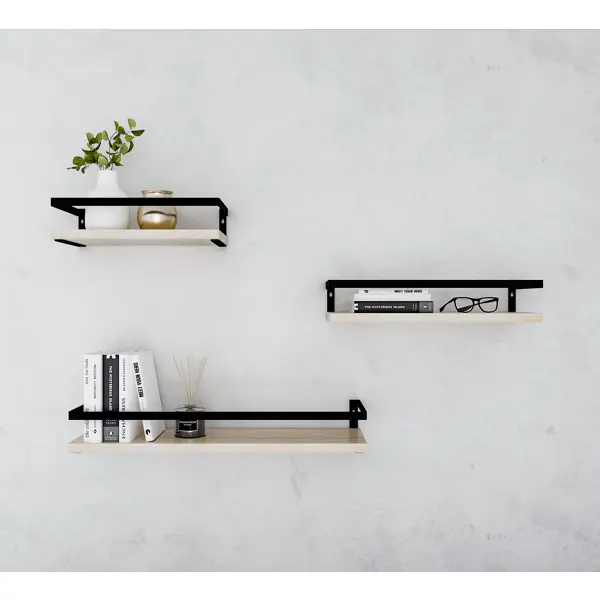 Полка настенная Pragmatic 15x40/15x35/15x30 см металл цвет чёрный 3 шт