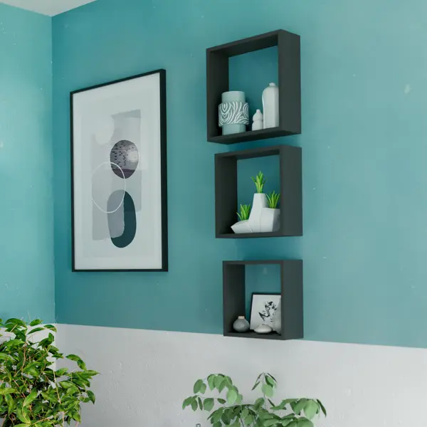 Полка настенная Spaceo 24x24 см/27x27 см/30x30 см МДФ цвет чёрный 3 шт