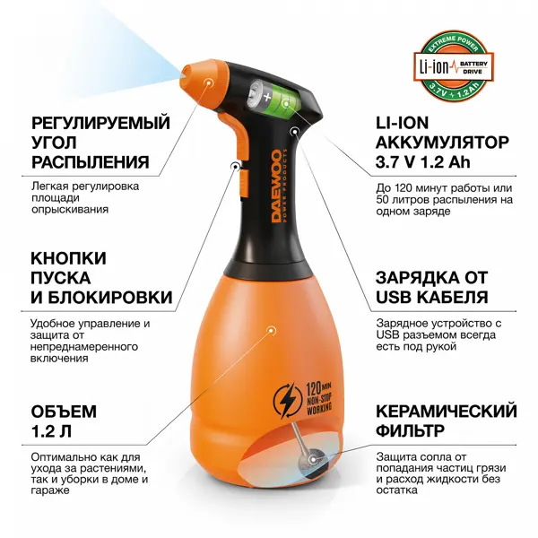 Опрыскиватель аккумуляторный Daewoo DSA 1.20 Li 1.2 л