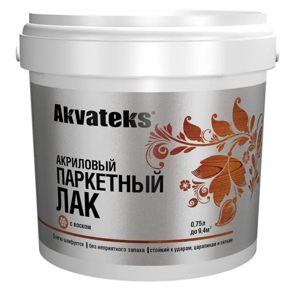 Лак паркетный Akvateks акриловый глянцевый бесцветный 0.75 л