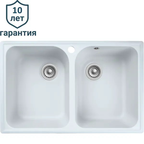 Мойка для кухни врезная Delinia 73.5x47.4 см глубина чаши 18 см кварц цвет белый