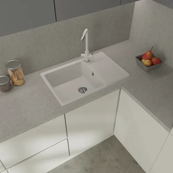 Мойка для кухни врезная с крылом Delinia 76x50 см глубина чаши 19 см кварц цвет белый