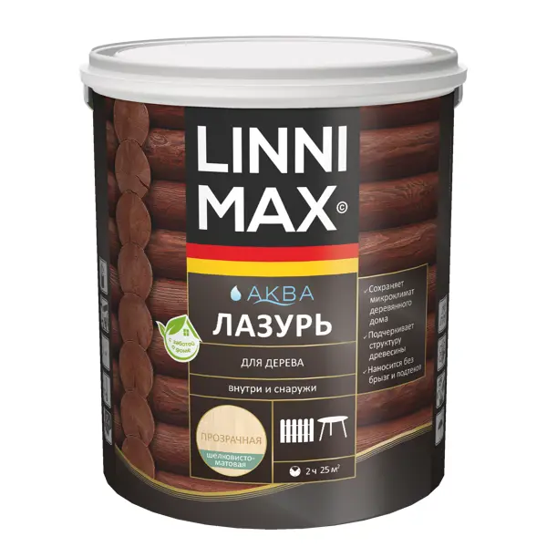 Лазурь для дерева Linnimax полуматовая прозрачная 2.5 л