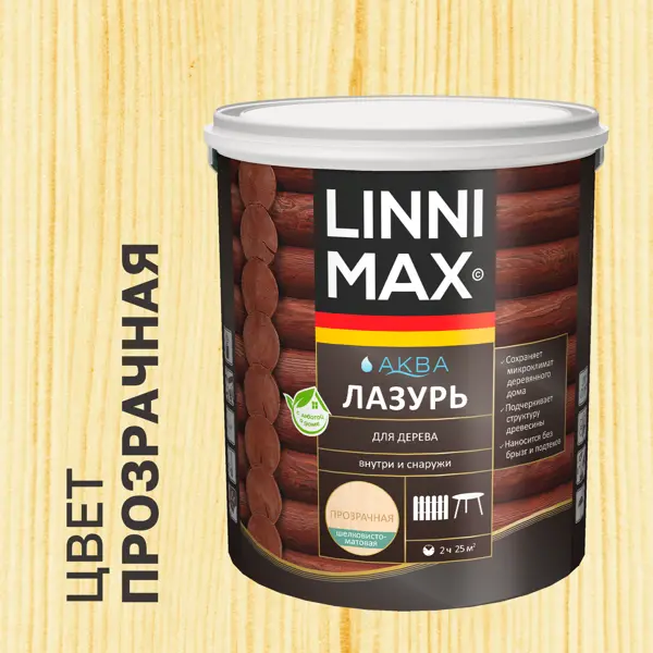 Лазурь для дерева Linnimax полуматовая прозрачная 2.5 л