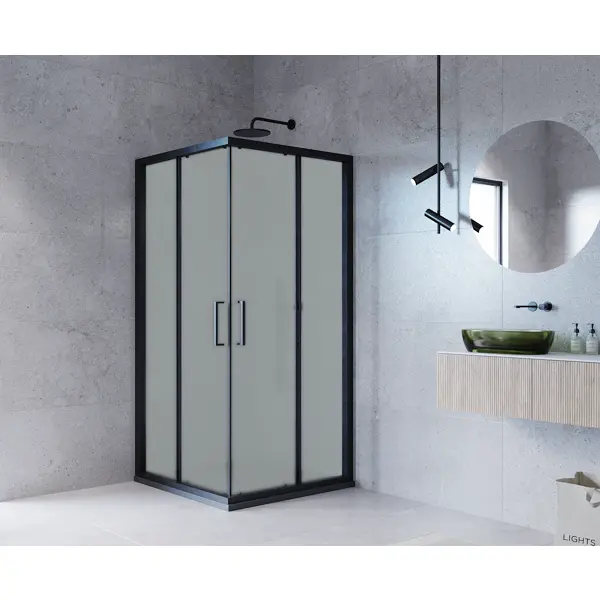 Душевой уголок Март Квадро Black квадратный 90x90 см черный профиль матовое стекло раздвижной