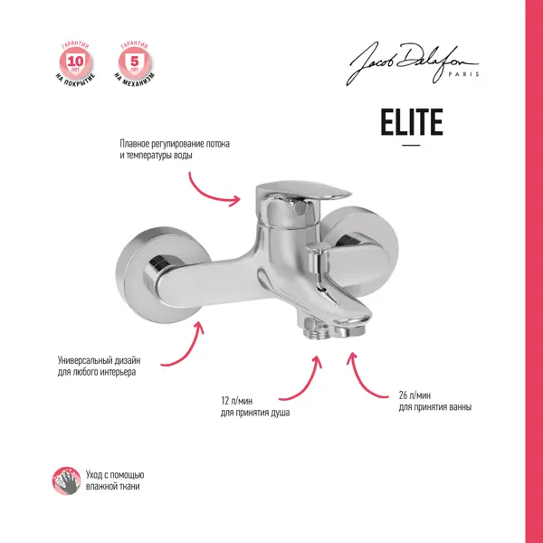 Смеситель для ванны Jacob Delafon Elite E32909-CP однорычажный цвет хром