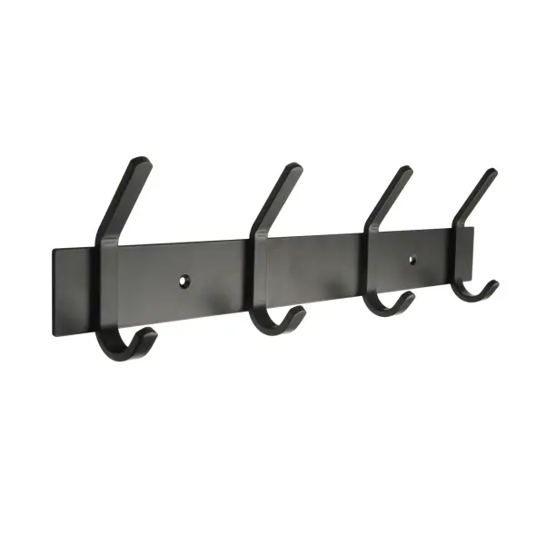 Вешалка настенная Leo 4 крючка 40.5x10.5 см цвет черный