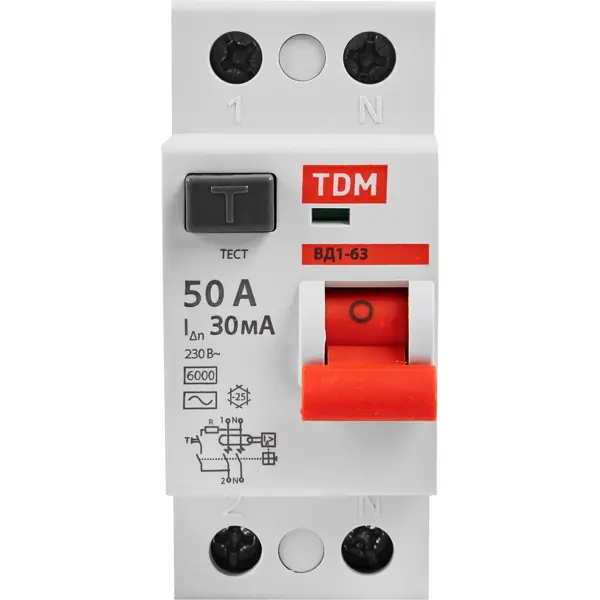 УЗО TDM Electric ВД1-63S 2Р 50 А 30 мА 6 кА AC