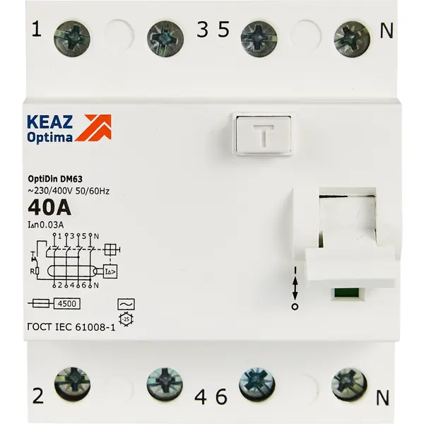 УЗО КЭАЗ 4P 40 А 30 мА 4.5 кА АС
