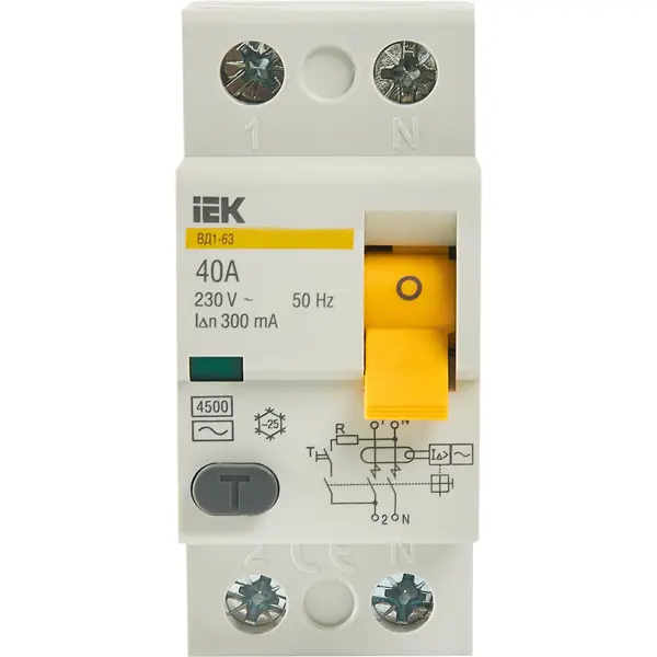 УЗО IEK ВД1-63 2Р 40 А 300 мА 4.5 кА AC MDV10-2-040-300
