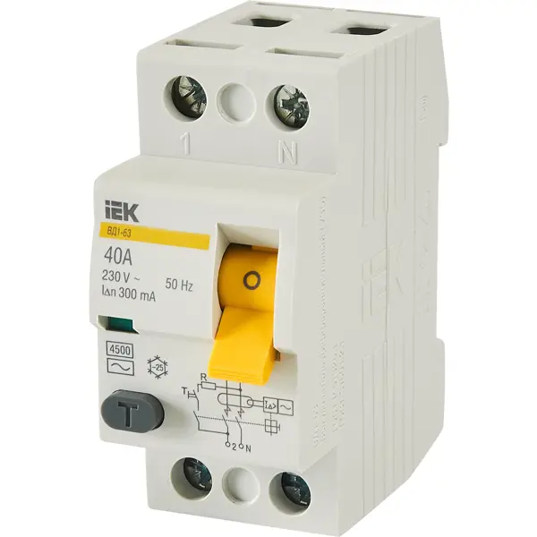 УЗО IEK ВД1-63 2Р 40 А 300 мА 4.5 кА AC MDV10-2-040-300
