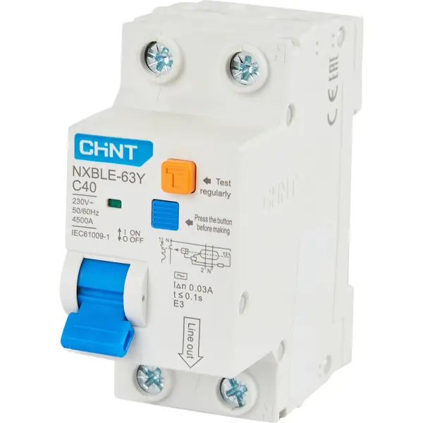 Дифференциальный автомат CHINT NXBLE-63Y 1P N C40 A 30 мА 4.5 кА AC